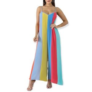 Women’s Rainbow Striped Sleeveless Wide Leg Jumpsuit size Small